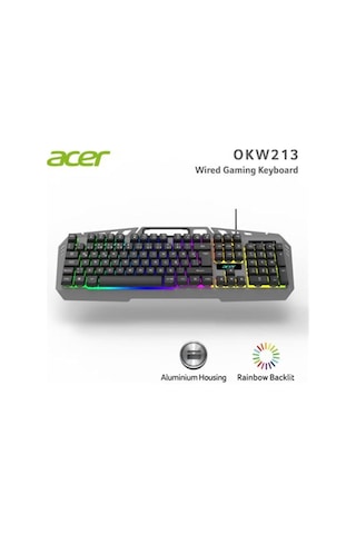 Acer Okw213 Siyah Rgb Rainbow Backlit Gaming Keyboard Rainbow Kablo Uzunluğu 1,5mt