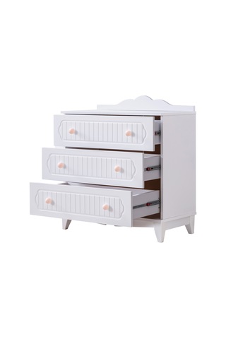 Poli Çocuk Odası Takımı, Poli Yavrulu Karyola, Flower 3 Kapaklı Dolap, Şifonyer - Pembe Renkli