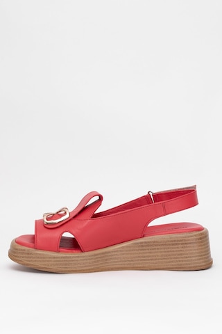 Mammamia D25ys-2780 Kadın Hakiki Deri Düz Sandalet Kırmızı Kırmızı