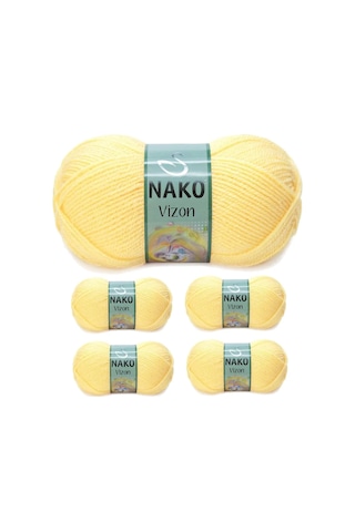 Tedar 5 Adet Vizon Premium Akrilik El Örgü İpi Yünü Renk No:215 Saman Sarı Najmaddin (No:1) 8.5Cm X 10.5 Cm