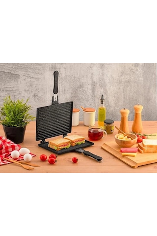 Fms D3001 Büyük Döküm Ocak Üstü El Tost Makinesi Siyah 20x26cm