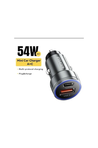 Essager 54w Hızlı Pd Araç Şarjı Type-c Ve Usb Çift Girişli Hızlı