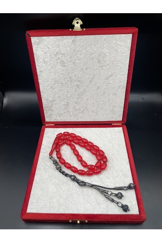 1000 Ayar Trabzon Kazaz Püsküllü Ateş Kehribar Tespih 8x12 Mm Gümüş