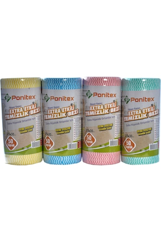 Ponitex Süper Emici Perforeli Pratik Hassas Temizlik Bezi 4 Adet 50 Yaprak 25 x 30 CM