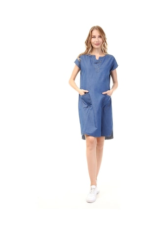 Luvmabelly Myra5020 - Hamile Elbisesi Kot V Yaka - Mavi-mavi