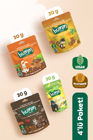 Humm Organic Organik Glutensiz Vegan Meyveli Küp & Kek Atıştırmalık 4 x 30 G