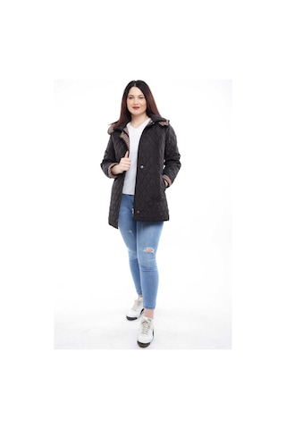 Kadın Ekose Baharlık Kapitone Mont Siyah Büyük Beden Çok Renkli