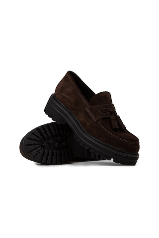 Deery Kadın Hakiki Süet Kahverengi Püsküllü Loafer - 02020zkhve01 Kahverengi