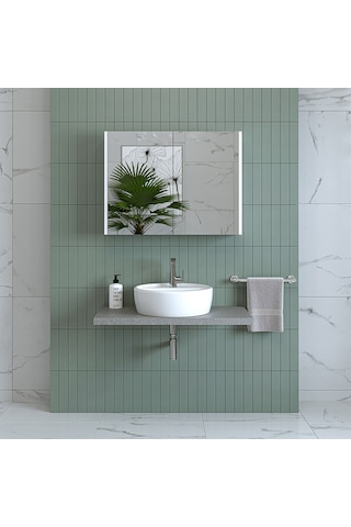 Banos Banyo Roomart Ad7 Kulpsuz 2 Kapaklı Mat Beyaz Mdf 80 Cm Aynalı Banyo Üst Dolabı Mat Beyaz
