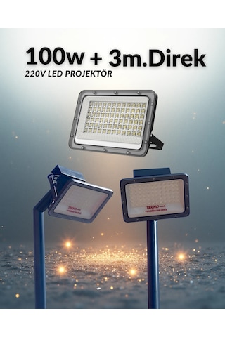 100w Projektör Beyaz Işık + 3m. Lamba Direği