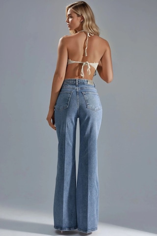 Hiccup Squalo Yüksek Bel Paça Genişleyen Kot Pantolon Orta Mavi Denim