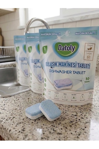 Datoly Hepsi 1 Arada Bulaşık Makinesi Tableti 50'li - Yağ Sökücü, Tuz & Parlatıcı Etkili Kireç Önleyici Deterjan 3'lü Set