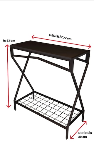 Metal Dresuar Siyah Ahşap Raflı Stand Çok Amaçlı Salon & Hol Rafı Siyah