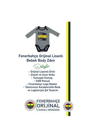 Fenerbahçe Lisanslı Kalpleri Fetheden Renkler Bebek Body Zıbın Kişiye Özel Hediyelik Ahşap Kutulu Gri