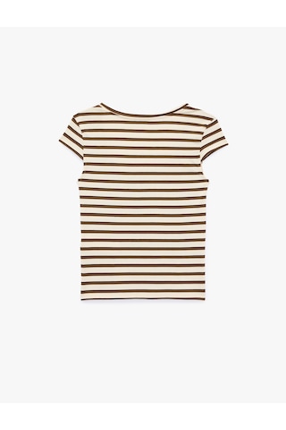 Koton Slim Fit U Yaka Kısa Kollu Çizgili Tişört Kahverengi Çizgili 6sak50460ek