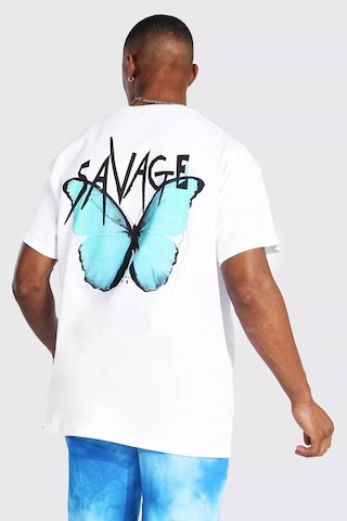Erkek Beyaz Oversize Savage Butterfly Baskılı T-shirt Beyaz-65951
