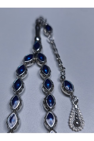 Mavi Mineli Metal Alpaka Özel Tasarım Ağır Tesbih 11 X 8 X 6 Mm
