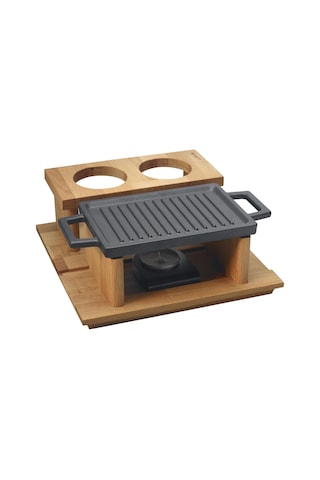 Lava Döküm Dikdörtgen Hot Plate. Ahşap Standlı. Ölçü 22x15CM.