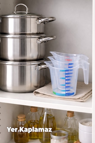 Kulplu Ölçü Kabı 3 Adet Seti - 300ml, 500ml, 1000ml - 8 Farklı Ölçü Birimli - Pastacı Şeffaf
