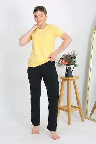 Akbeniz Kadın Kısa Kol Pamuk Penye Pijama Takım Sarı 4215-sarı Sarı