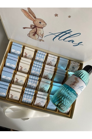 Lüks Kutulu İsme Özel Tasarımlı Kız-erkek Bebek Çikolatası 60 Adet Dogum-yaş Günü-hediyelik Çikolata