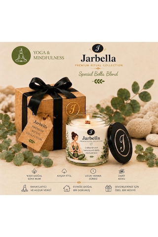 Jarbella Premium Seri, Yoga & Mındfulness, %100 Doğal Soya Mum, 220gr, El Yapımı, Ahşap Fitil, Özel Koku Harmanı, Ev Ve Hediye İçin İdeal 001 - Beyaz