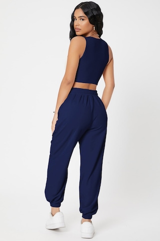 Modi Kadın Lacivert Kaşkorse Cepli Jogger Eşofman Altı Ve Crop Top Bluz Açık Lacivert
