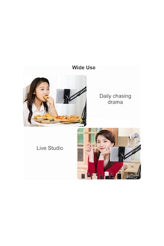 Qingmipy Siyah Çok Fonksiyonlu Klemli Kollu Telefon/tablet Tutucu - 4-12.9 İnç Uyumlu - Çalışma/izleme/canlı Yayın İçin Elden Kurtarır - Masa/ Yatak/ Dolap Uygun