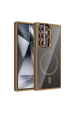 Galaxy Uyumlu S24 Ultra Kılıf Standlı + Kamera Lens Koruma Setli M-safe Şarj Özellikli Mkst Desert Titanyum Desert Titanyum