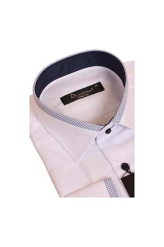 Beyaz Lacivert Bieli Yaka Dar Kesim Micro Kumaş Kol Düğmeli Slim Fit Erkek Gömlek - 200-3 001