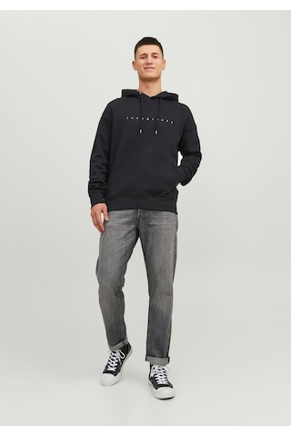 Jack & Jones Kabartma Baskılı Kapüşonlu Sweatshirt - Star 12233972 Black Koyu Siyah