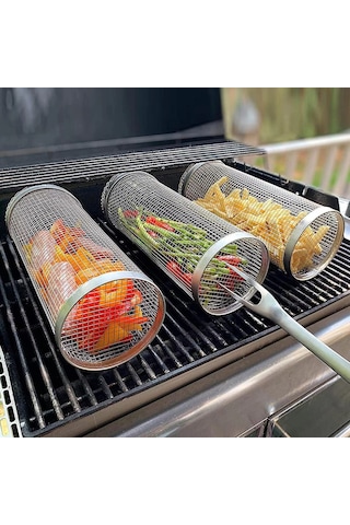 Moveevo 20cm Çelik Döner Barbekü Sepeti, Gıda Seviyesi Paslanmaz Çelik, Toplu Pişirme, Lavabo Uyumlu, Taşınabilir Bbq Aleti Çok Renkli