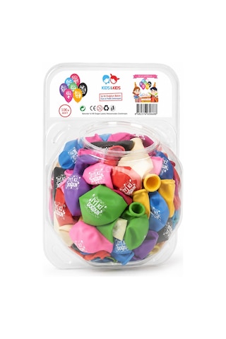100'lü İyi Ki Doğdun Baskılı Lateks Balon Seti Pompa Hediyeli Plastik Saklama Kutulu Doğum Günü Parti Süsü Çok Renkli