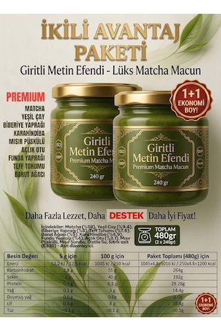 2 Kavanoz Giritli Metin Efendi Matcha Premium Bitkisel Destek Macun 2x240 Gr