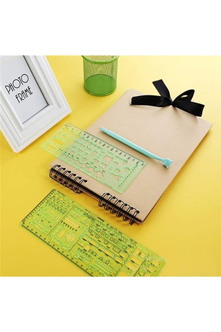 Singree Mimari Çizim Ve Geometri Tasarımı İçin 6'lı Yeşil Å Ablon Seti - Ofis Ve Mobilya Projeleri