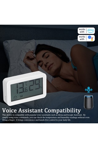 Maiyame Beyaz Wifi Akıllı Ev Sıcaklık Nem Ölçer - Alexa Ve Google Assistant Uyumlu, Akıllı Otomasyon, Pil İle Çalışır