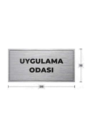 Uygulama Odası Yazılı - Metal - Gümüş Renk - Kapı İsimliği - 20x10 Cm