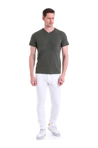 Hatemoğlu Haki Düz Slim Fit 100% Pamuk V Yaka Tişört Haki