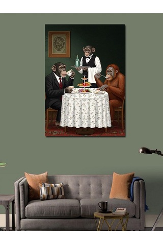 Kanvas Tablo Maymunlarla Akşam Yemeği 100cmx140cm