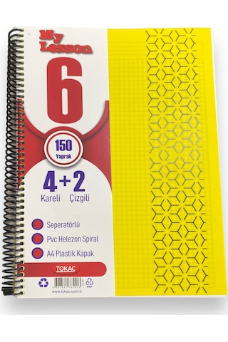 Tokaç U4 4+2 150 Ypr A4 Spr. Ayraçlı Defter 4 Kareli 2 Çizgili