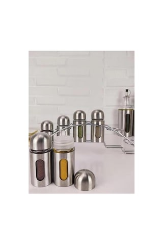 Standlı Metal Baharatlık Seti 6lı Cam-435