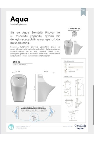 Turkuaz Seramik Cerastyle Aqua Fotoselli Pisuar