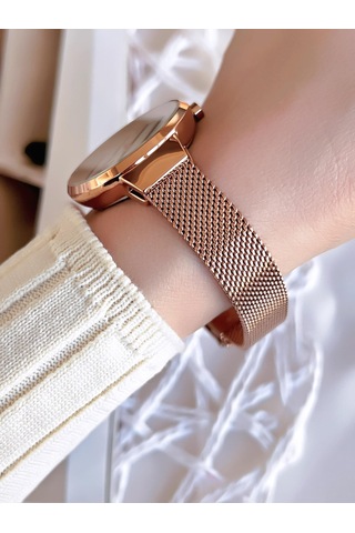 Ferro Hasır Kordonlu Rose Gold Kararmaz Renk Atmaz 3 Atm Özel Tasarım Kadın Kol Saat Bf21153cwt-c