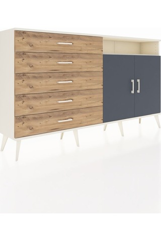 Arges Konsol 2 Raflı 5 Çekmeceli 2 Kapaklı 176x30x99 Aytaşı-antra Aytaşı-antrasit/çam