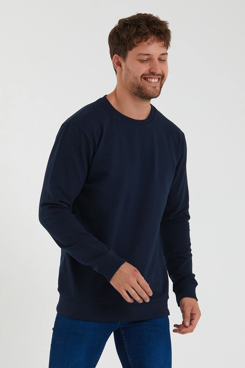 Veaven Erkek Lacivert Bisiklet Yaka Slim Fit Sweatshirt Lacivert