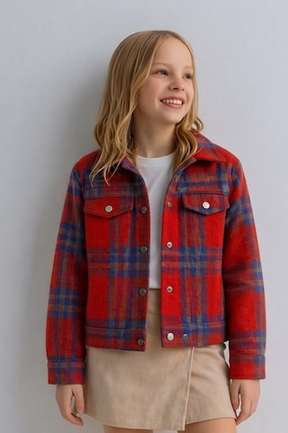 Esila Kids Kız Çocuk Kaşe Ceket Ekose Oduncu Gömlek Bordo