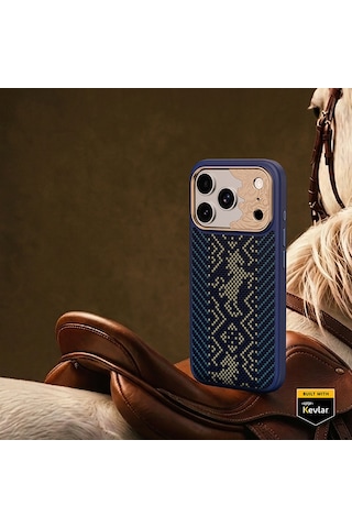 Apple iPhone Uyumlu 17 Pro Max Kılıf M-safe Şarj Özellik Karbon Fiber Benks Knight Armorpro Kevlar Kapak Lacivert
