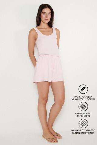 Ac&co / Altınyıldız Classics Kadın Pembe Yumuşak Dokulu Nefes Alabilen Rahat Slim Fit Bisiklet Yaka Esnek Örme Atlet