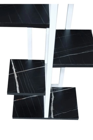 Çiçeklik 6 Bölmeli Raf Beyaz Metal Çerçeveli Sağlam Siyah Mermer