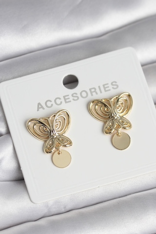 Füsun Küpesi Model Gold Renk Kelebek Model Pirinç Kadın Küpe Çok Renkli